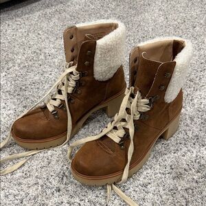 Cozy Brown Lace-Up Boots with Cream Details